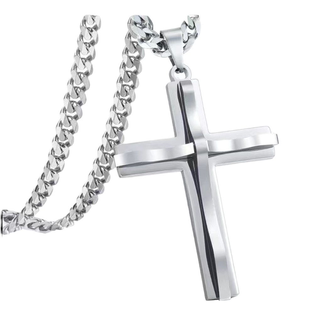Silver Large Unisex Cross Necklace with Thick Chain